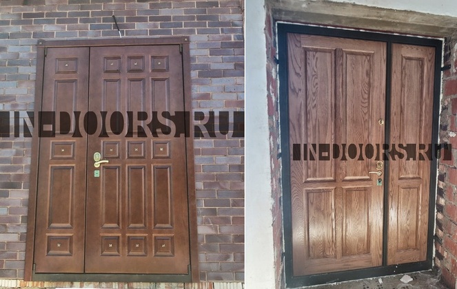 Входные двери с отделкой массив дуба в загородный дом. Входная дверь и дверь на задний двор. Металли