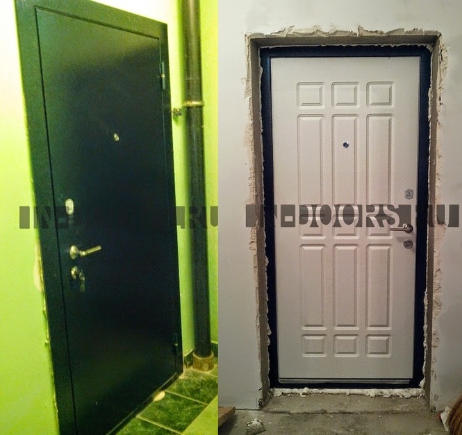 Входная стальная дверь с внутренней отделкой из МДФ 16мм, цвет: белый ясень. Внешняя отделка: металл