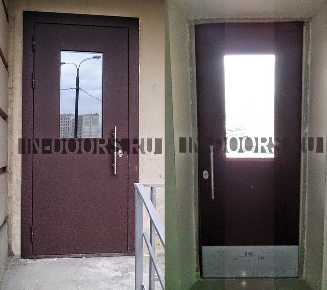 Входные металлические двери с стеклопакетами. Двери изготовлены для будущего магазина, расположенног